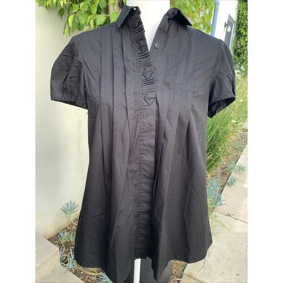 Zara Womens Solid Black Short Sleeve Button Down Top Dress Shirt Small - Picture 1 of 6